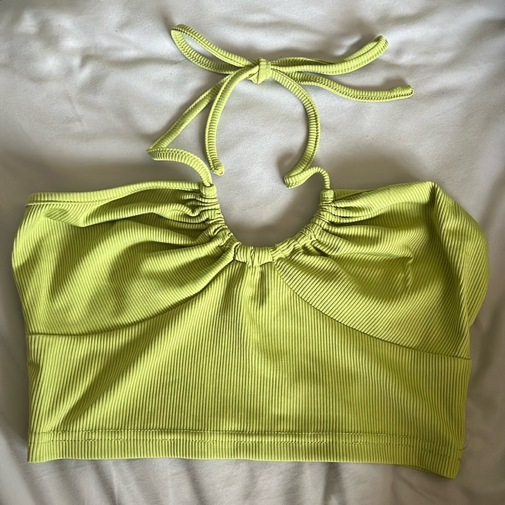 light green cropped tie halter top